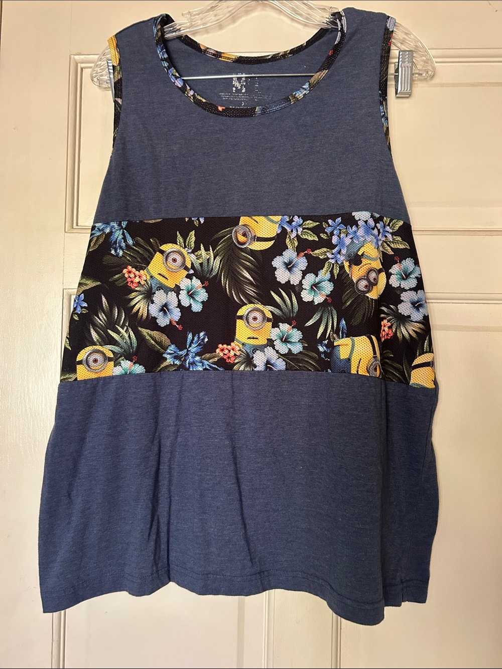 Blue Tank Top with Tropical Minions Panel